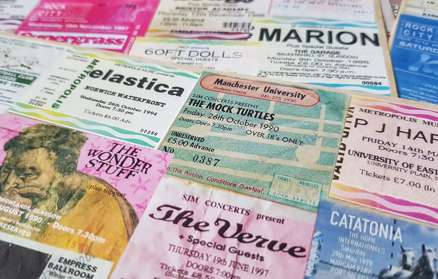 90s INDIE & BRITPOP Vintage Concert Tickets A3 Wall Art Print