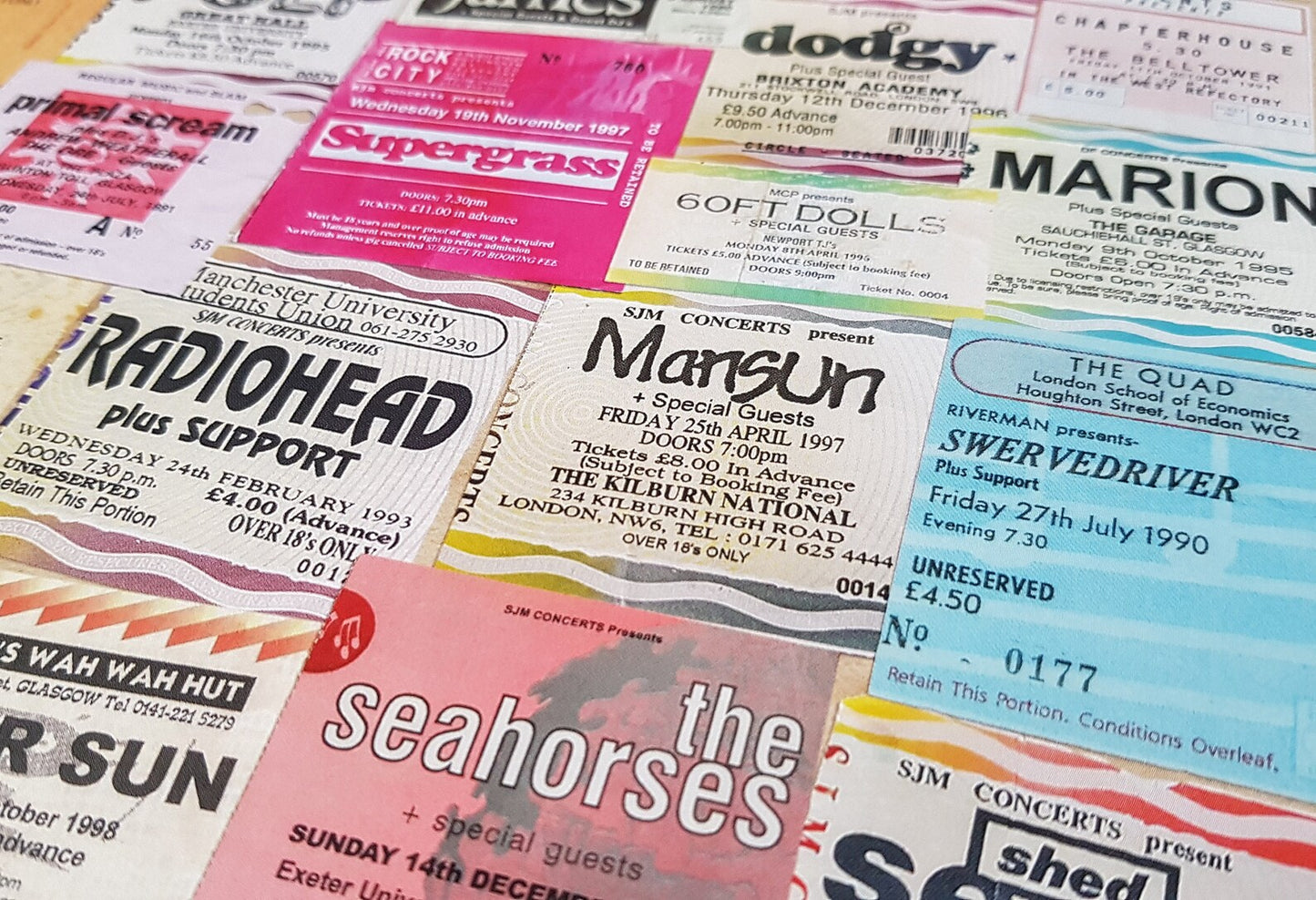 90s britpop gigs vintage tickets