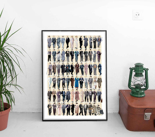 poirot illustrated character wall art featuring hercule poirot from every episode