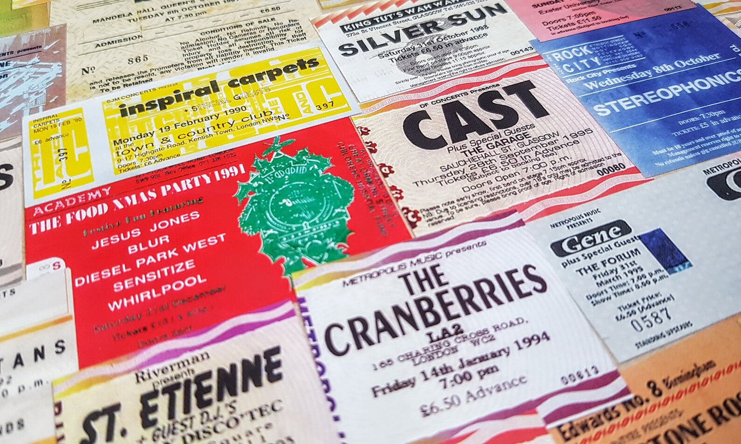 90s britpop bands gig tickets print