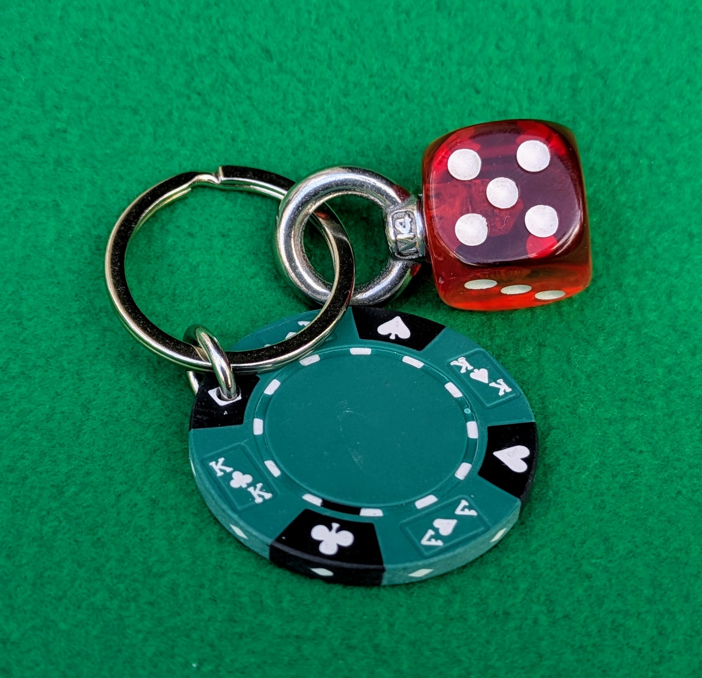 repurposed vegas gambling chip and dice key ring