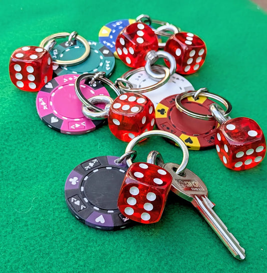 casino chip and dice key ring in various colours