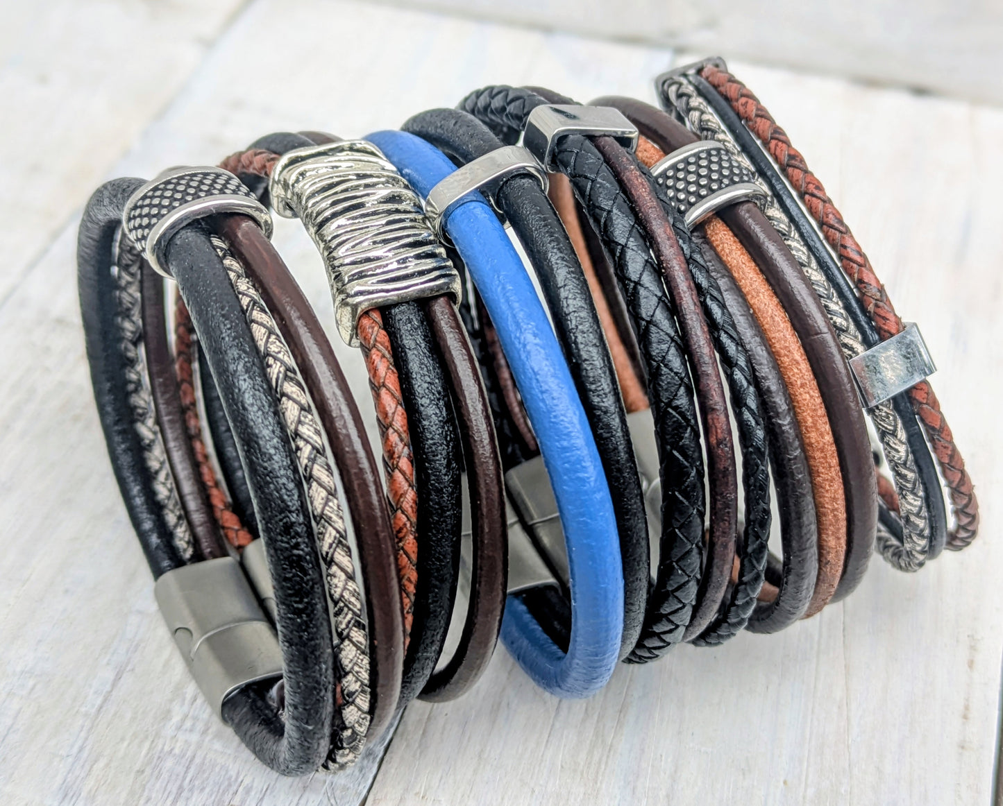 Handmade LEATHER Bracelets Mens Fashion Jewelry Boho Unisex Surfer Style