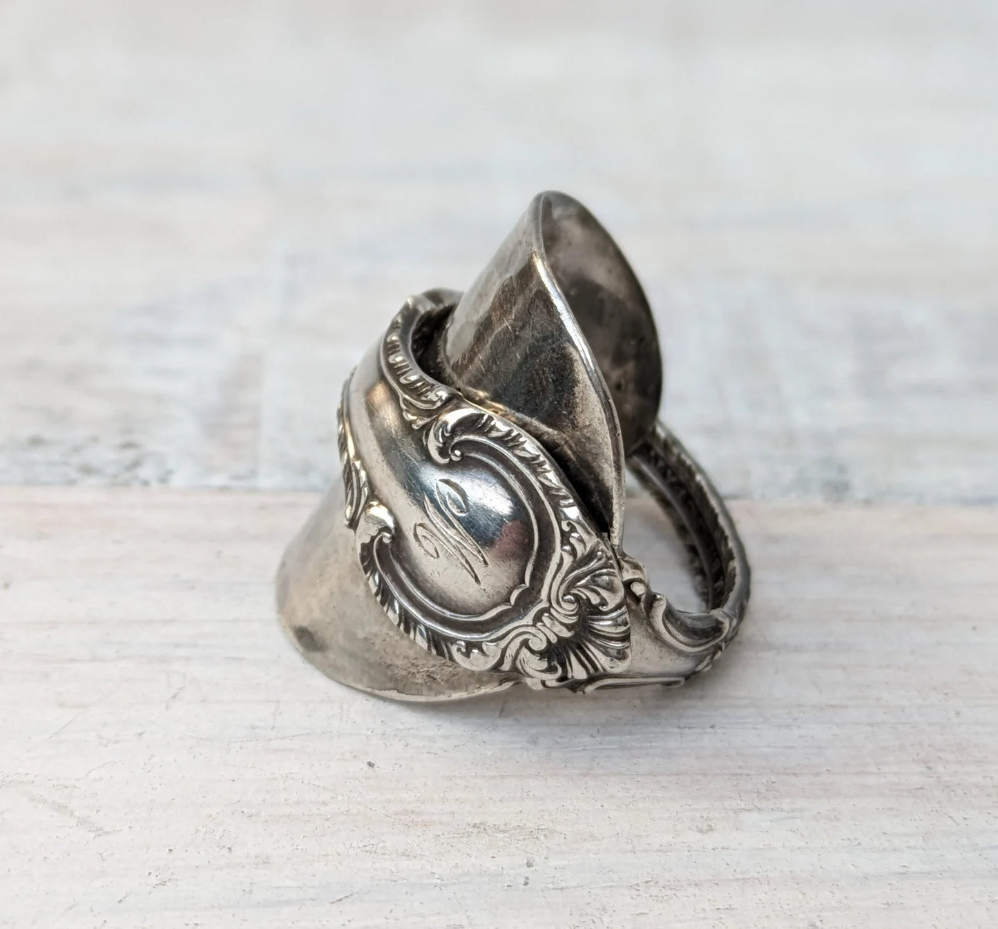 Sterling SILVER 1939 Spoon Ring - Initialled Letter M