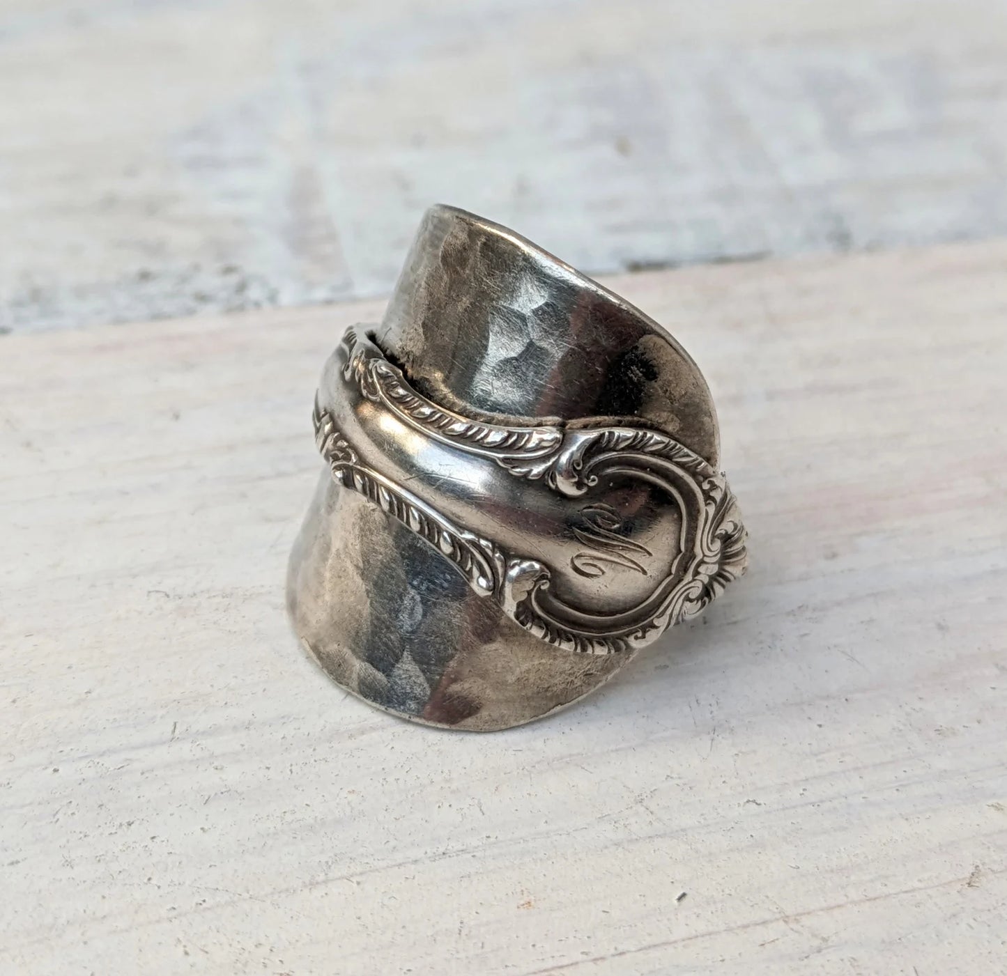 Sterling SILVER 1939 Spoon Ring - Initialled Letter M