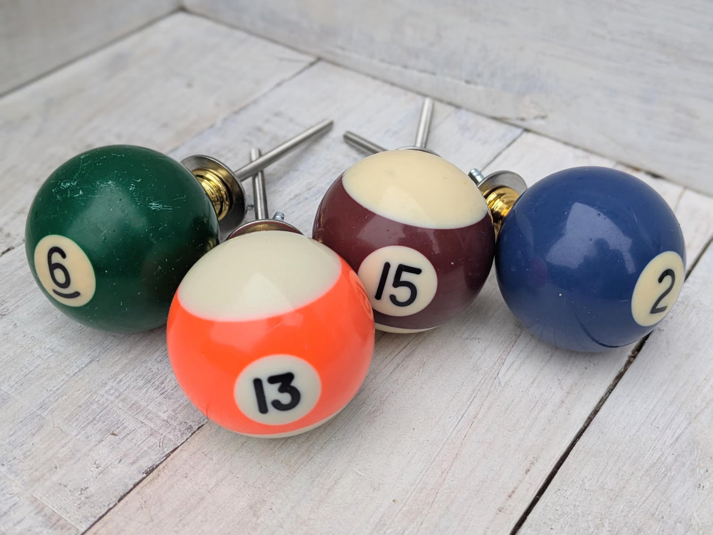 Set of 4 Repurposed Pool Ball Drawer Pulls - Mancave Games Room Decor