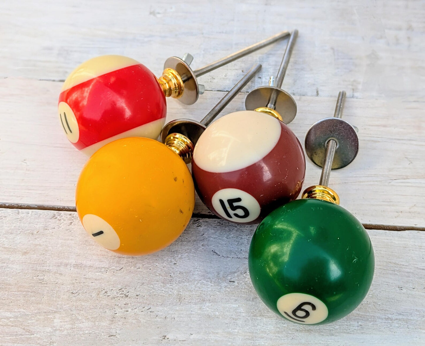 Set of 4 Repurposed Pool Ball Drawer Pulls - Mancave Games Room Decor