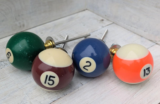 Set of 4 Repurposed Pool Ball Drawer Pulls - Mancave Games Room Decor