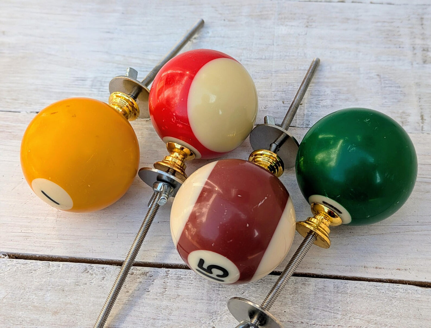 Set of 4 Repurposed Pool Ball Drawer Pulls - Mancave Games Room Decor