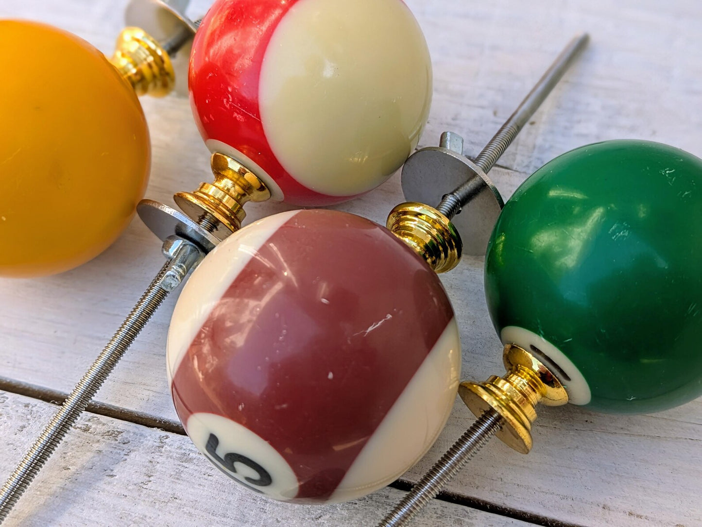 Set of 4 Repurposed Pool Ball Drawer Pulls - Mancave Games Room Decor