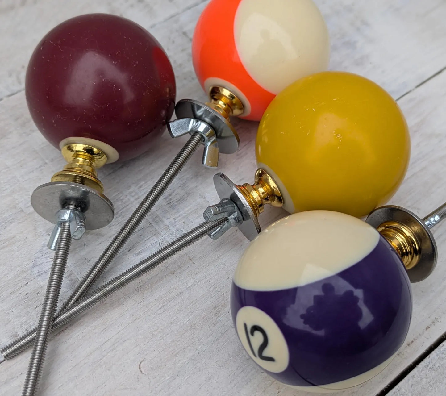 Set of 4 Repurposed Pool Ball Drawer Pulls - Mancave Games Room Decor