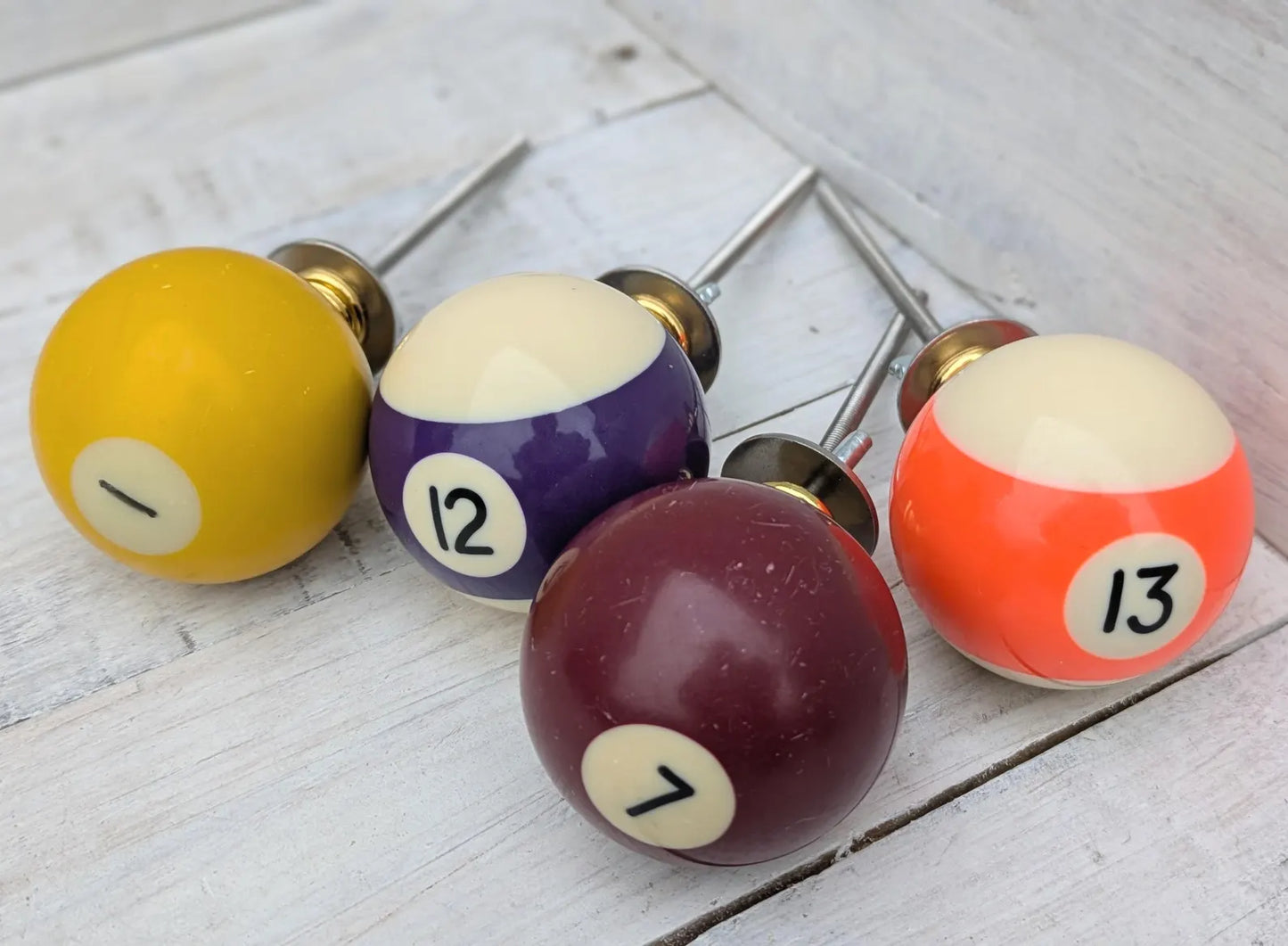 Set of 4 Repurposed Pool Ball Drawer Pulls - Mancave Games Room Decor