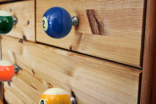 pool balls turned into drawer knobs available here