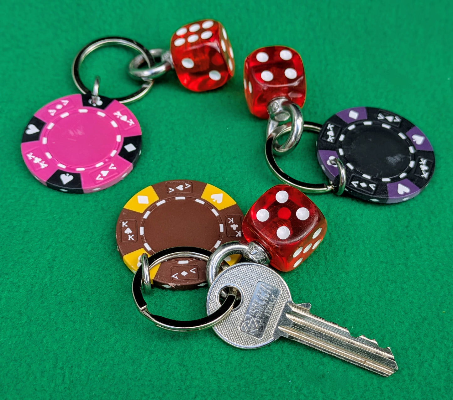DICE & Casino Poker CHIP Key Ring Bag Charm Chain