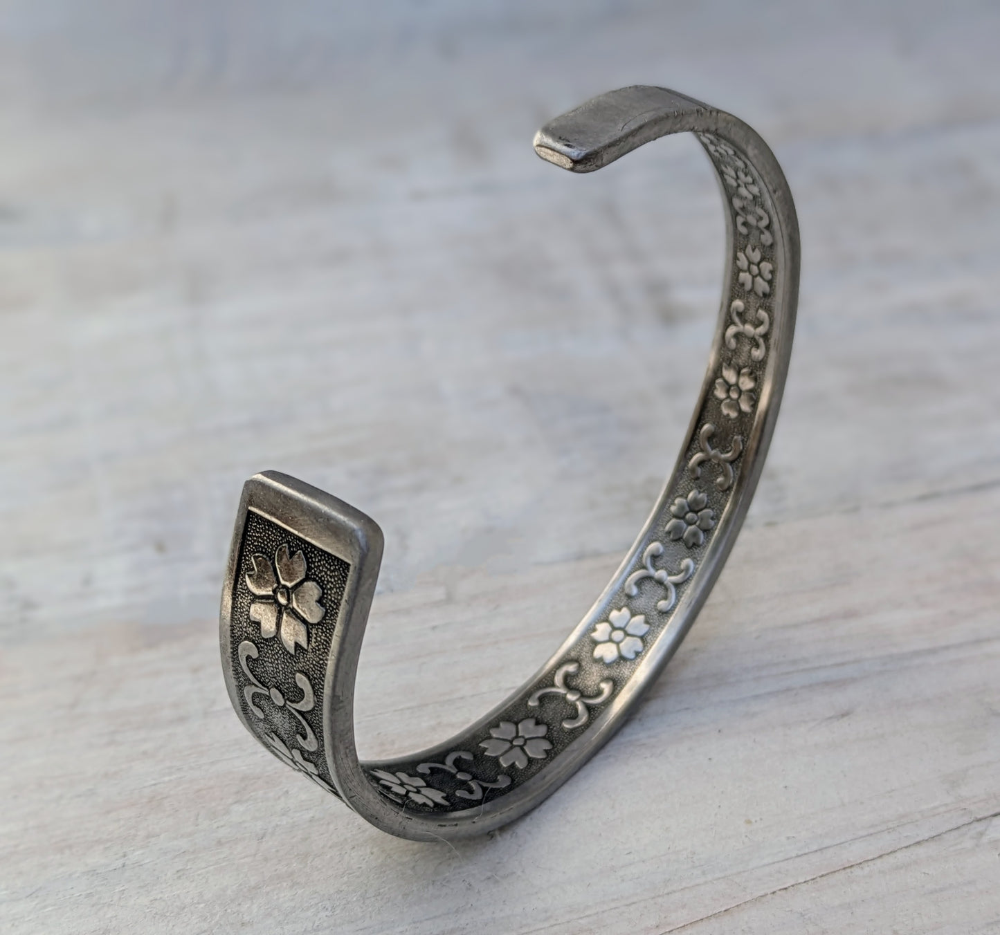Stainless Steel Floral Cuff Bangle