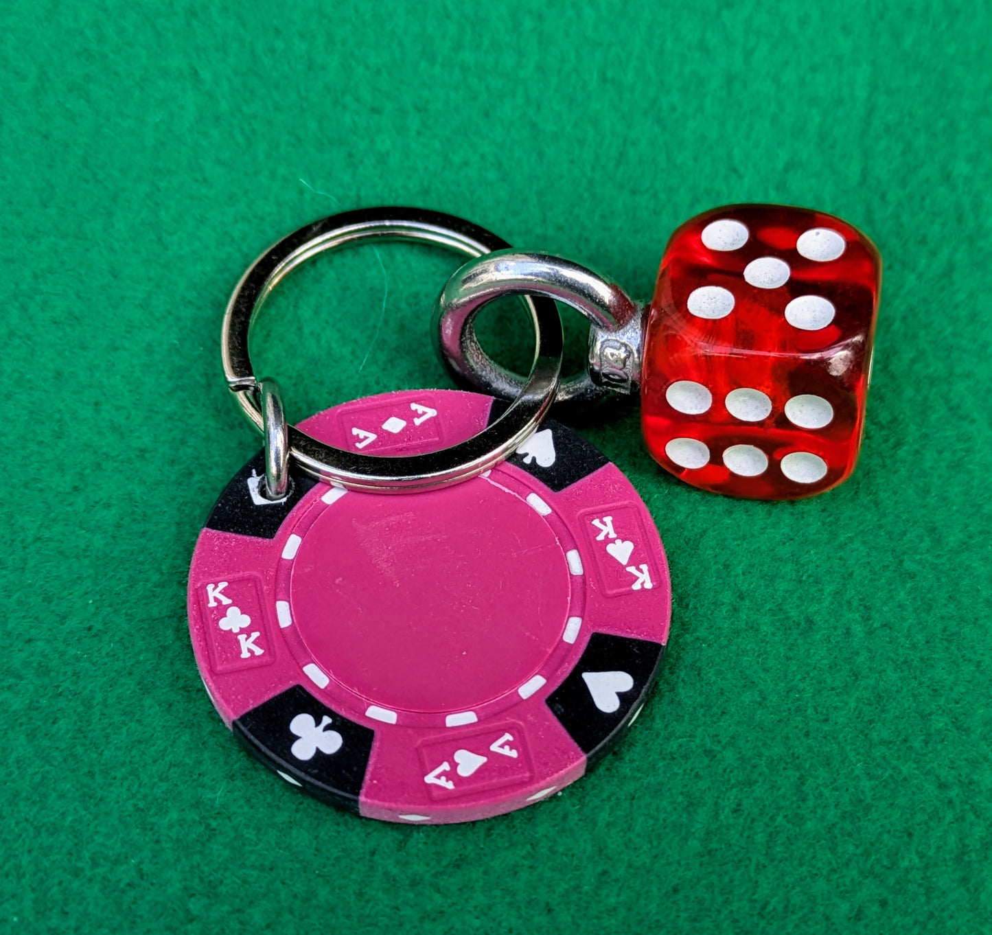 DICE & Casino Poker CHIP Key Ring Bag Charm Chain