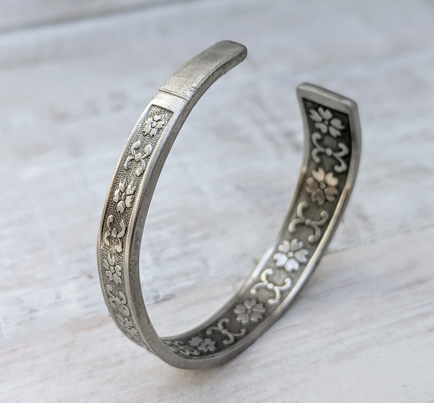 Stainless Steel Floral Cuff Bangle