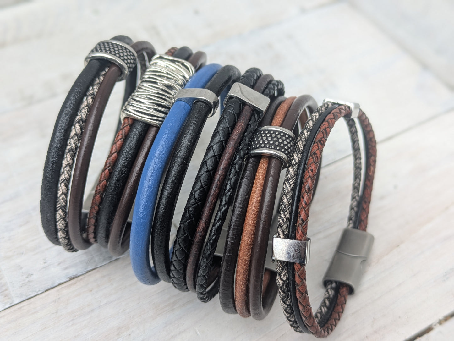 Handmade LEATHER Bracelets Mens Fashion Jewelry Boho Unisex Surfer Style