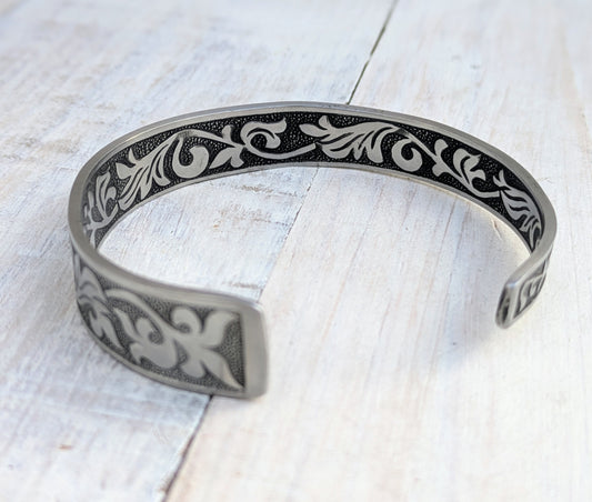 Stainless Steel Floral Cuff Boho Bangle