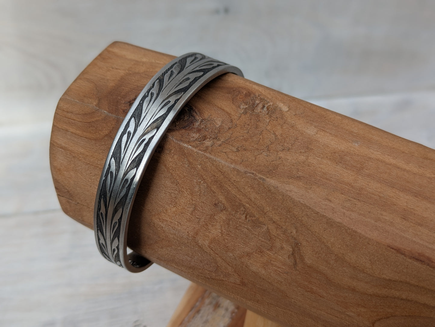 Stainless Steel Floral Cuff Bracelet Handmade Upcycled Unisex Boho Jewelry