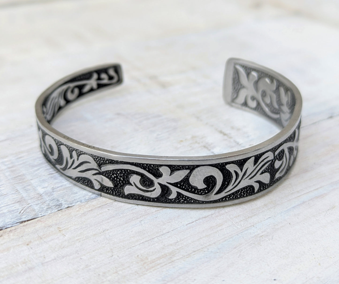 Stainless Steel Floral Cuff Boho Bangle