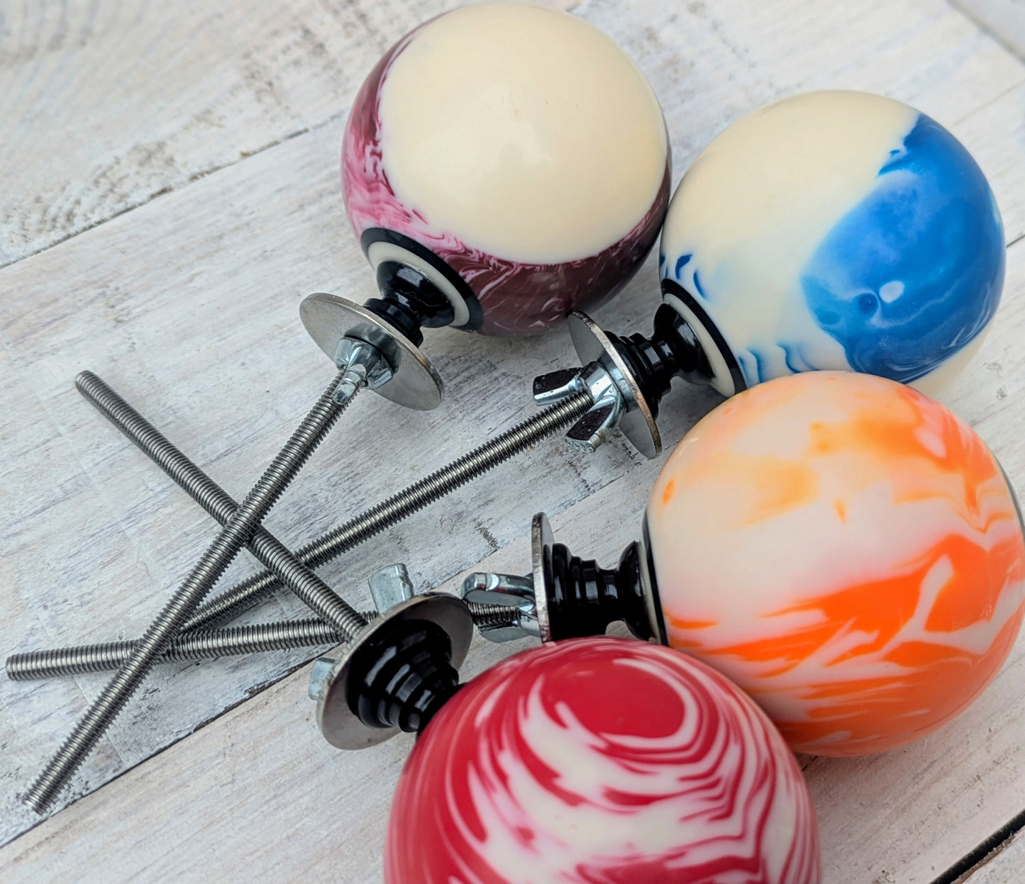 Set of 4 Repurposed Marbled Pool Ball Drawer Knobs - Cabinet Pulls