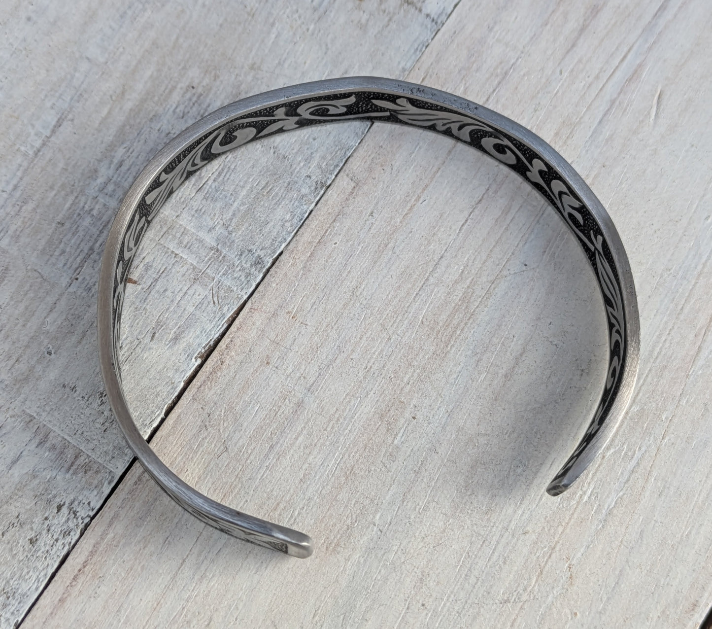 Stainless Steel Floral Cuff Boho Bangle