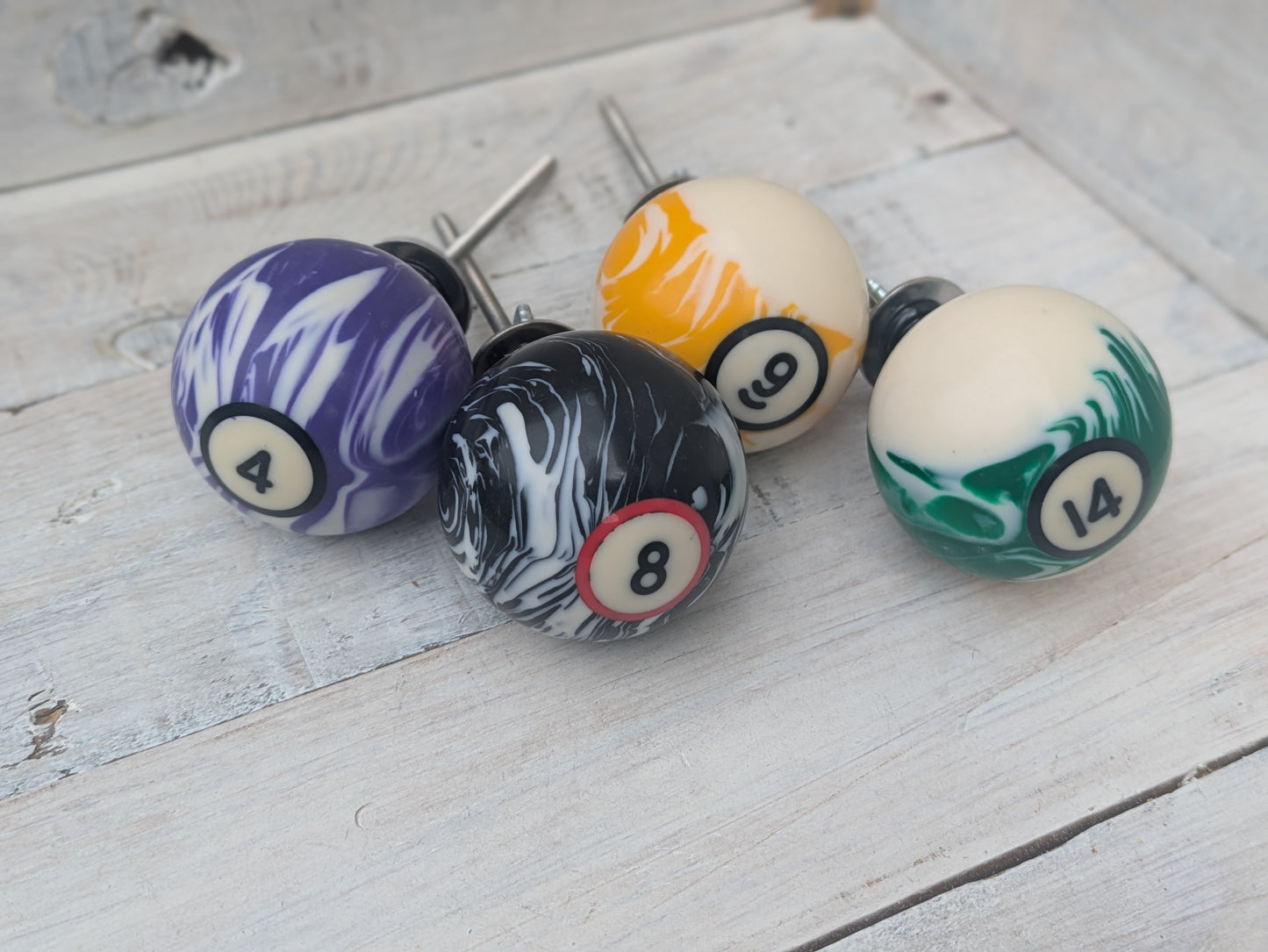 Set of 4 Repurposed Marbled Pool Ball Drawer Knobs - Cabinet Pulls