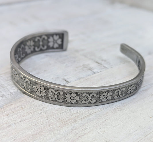 Stainless Steel Floral Cuff Bangle