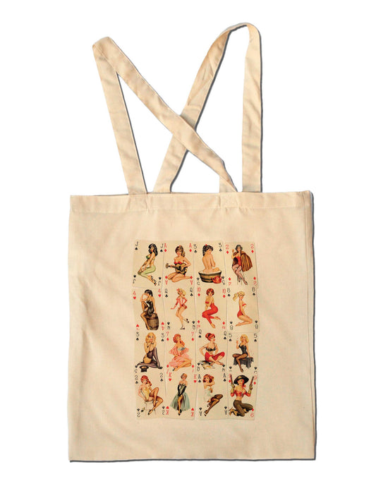 50s Kitsch Vintage Sexy Pin Up Girls Tote Bag playing cards