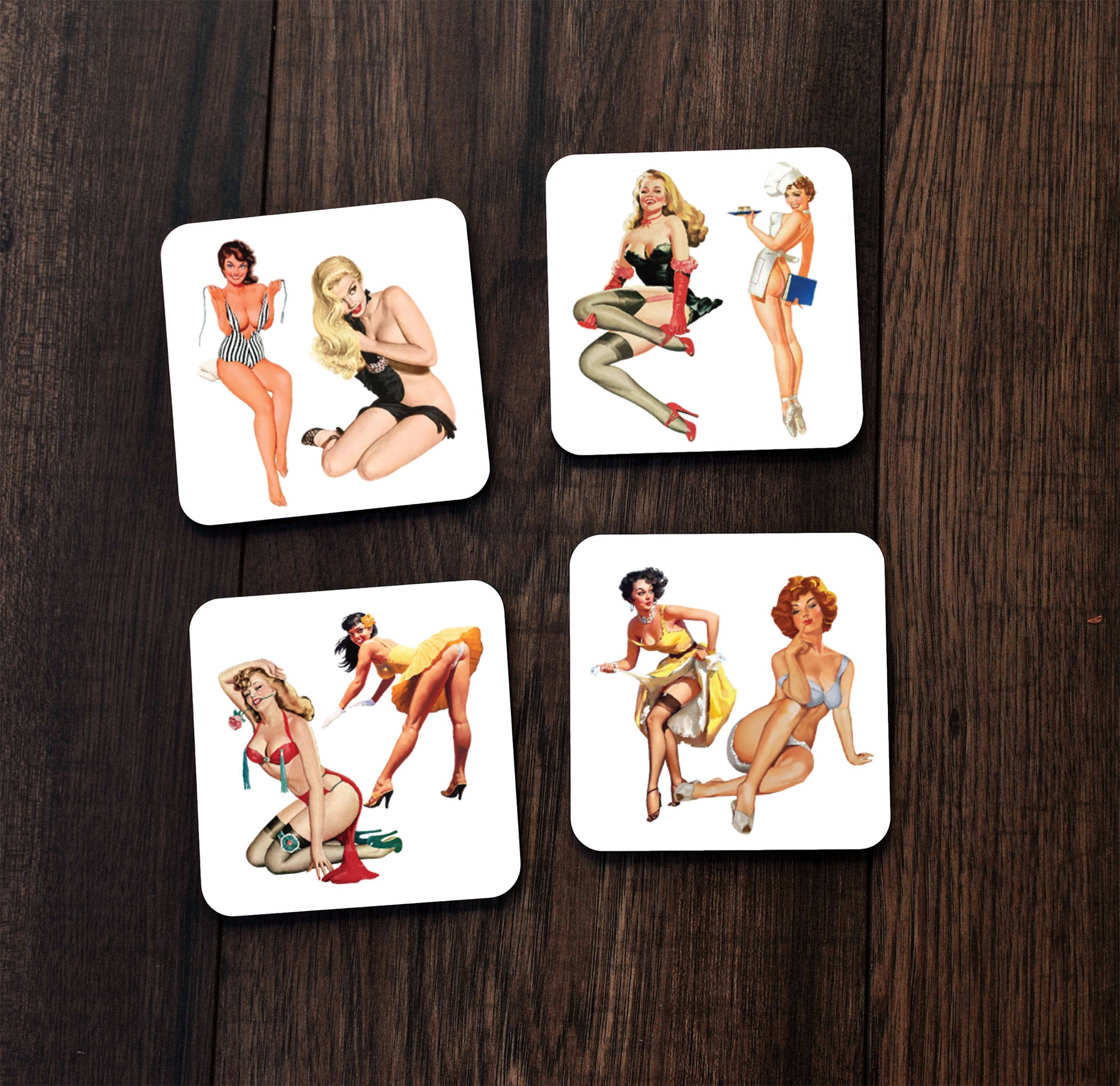 retro vintage pin up 1950s sexy girls coaster set