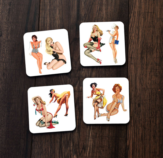 retro vintage pin up 1950s sexy girls coaster set