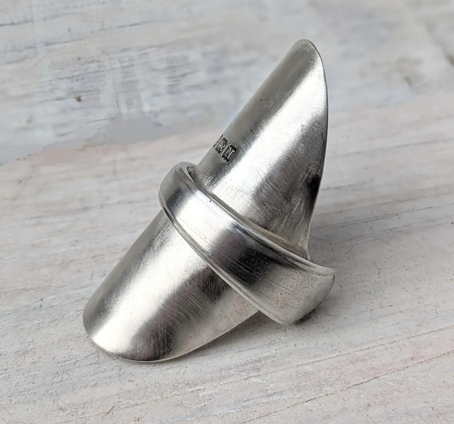 Large 1937 Sterling Silver Baby Spoon Ring Upcycled Boho Gothic Jewelry