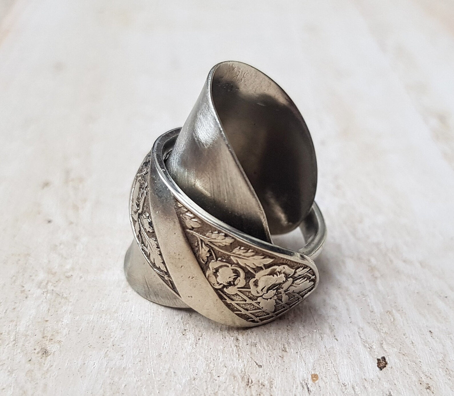 Vintage Floral Spoon Ring - Handmade Upcycled - Boho Style - Jewelry