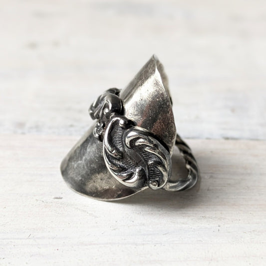 Sterling SILVER - 1900 VICTORIAN Floral Spoon Ring