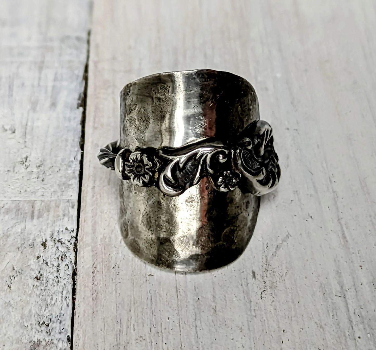 Sterling SILVER - 1900 VICTORIAN Floral Spoon Ring