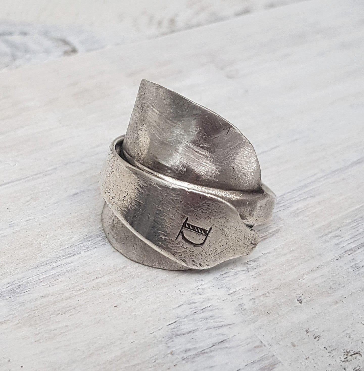 Sterling Silver - Spoon Ring - Letter D - Size T 1/2 (UK)