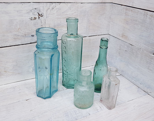 Vintage Victorian Bottles Bundle - Shabby Chic - Interior Home Decor