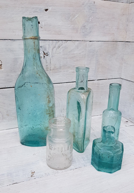 Vintage Victorian Bottles Bundle - Shabby Chic - Interior Home Decor