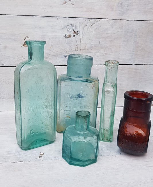 Vintage Victorian Bottles Bundle - Shabby Chic - Interior Home Decor