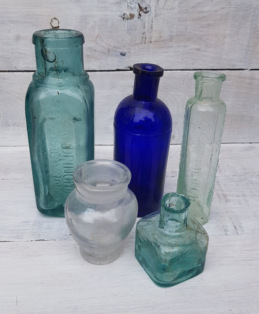 Vintage Victorian Bottles Bundle - Shabby Chic - Interior Home Decor