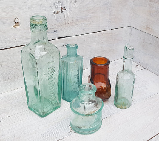 Vintage Victorian Bottles Bundle - Shabby Chic - Interior Home Decor