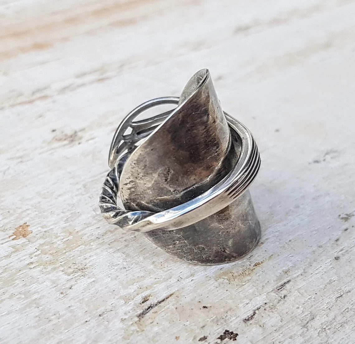 Sterling SILVER - London 1913 Spoon Ring - Vintage - Upcycled Boho Jewelry