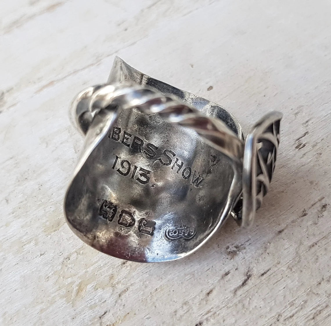 Sterling SILVER - London 1913 Spoon Ring - Vintage - Upcycled Boho Jewelry