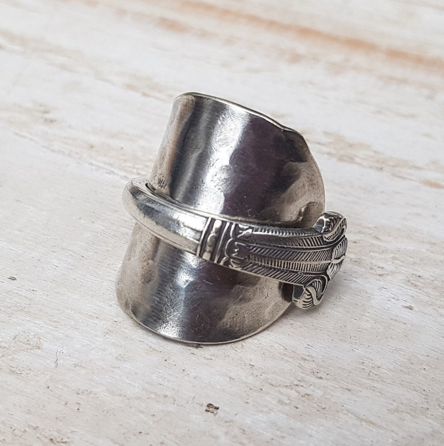 Vintage Prince of Wales Feather Spoon Ring - Upcycled Unisex - Repurposed Boho Jewelry