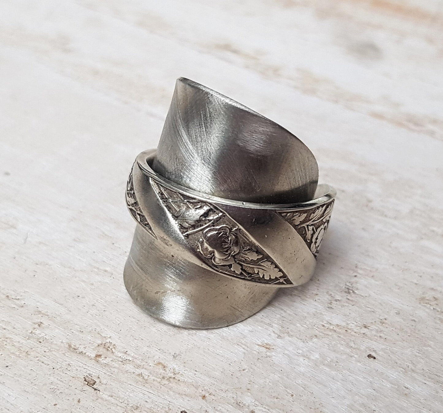 Vintage Floral Spoon Ring - Handmade Upcycled - Boho Style - Jewelry