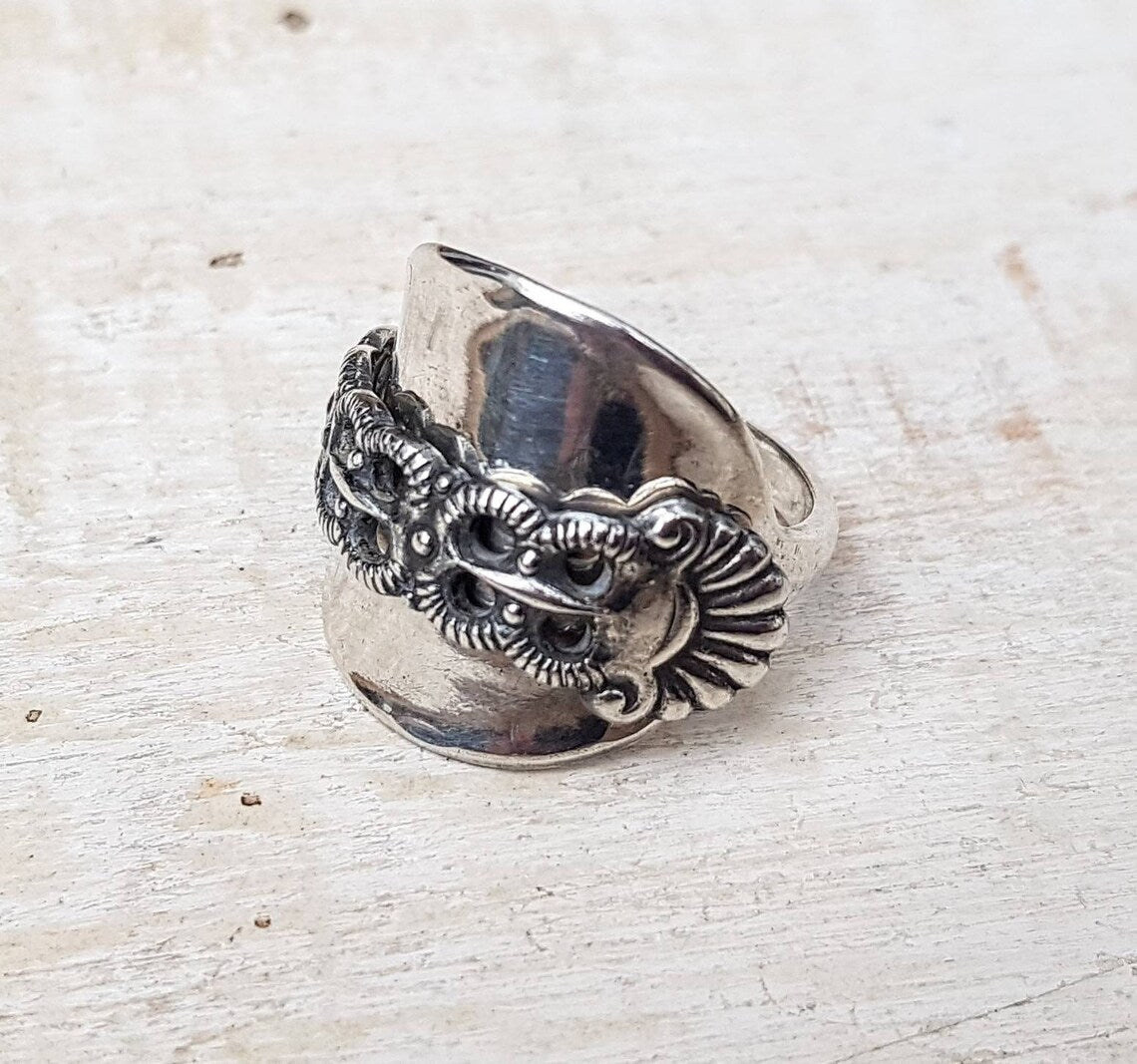 NORWEGIAN Sterling Silver - Vintage Floral Spoon Ring