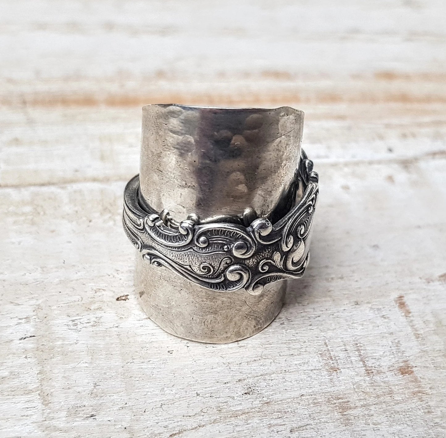 LARGE Victorian 1800s Sterling Unisex SILVER Spoon Ring - Letter - Initial F