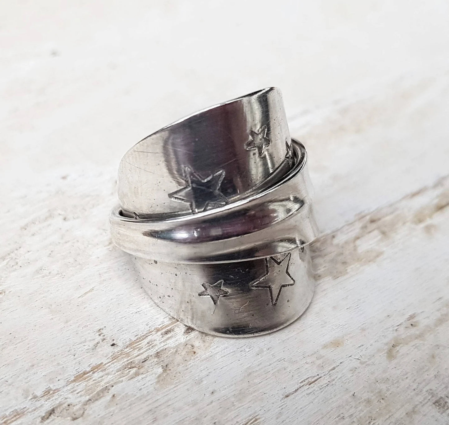 Sterling Silver Unisex - STARS Pattern - 1937 Vintage Spoon Ring