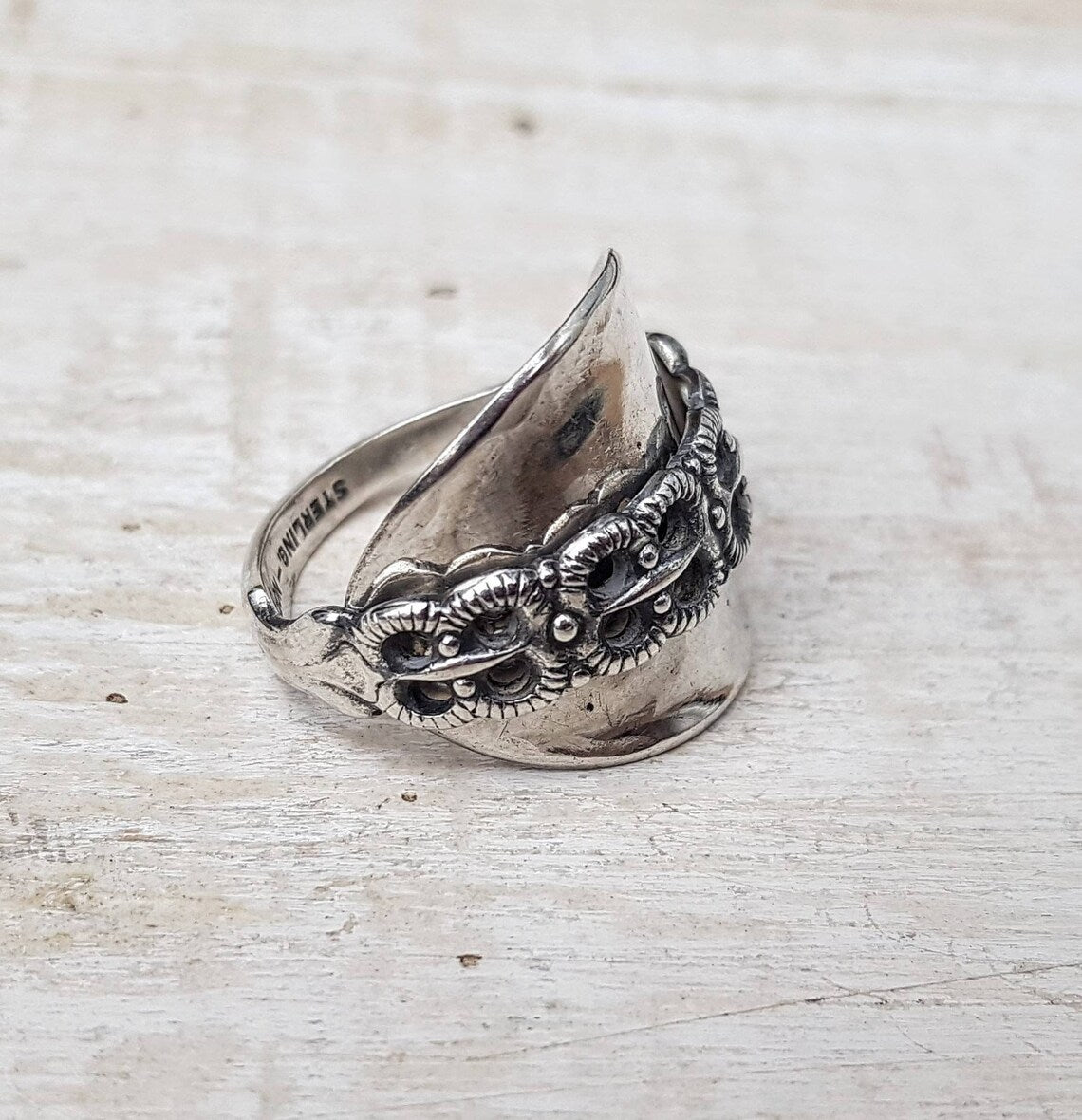 NORWEGIAN Sterling Silver - Vintage Floral Spoon Ring